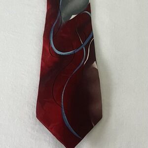 J Garcia Mens Silk Necktie Northern Lights Collectors Edition Red & Black